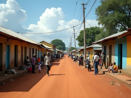 Typical street scene in Dolisie showing local architecture and accommodation buildings