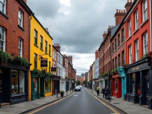 Historic street scene in The Liberties district with mix of traditional and modern buildings