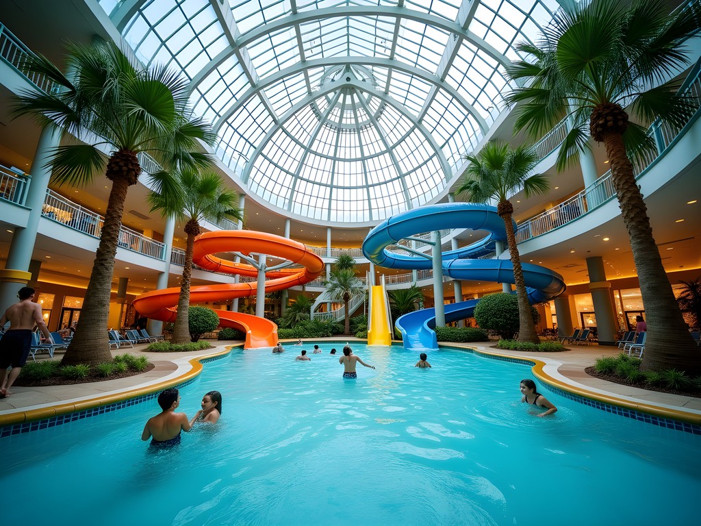 World Waterpark inside West Edmonton Mall with families enjoying water slides and wave pool