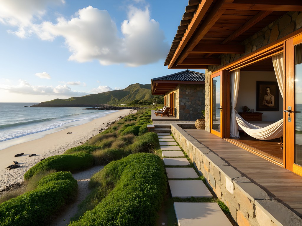 Beachfront suite at Finch Bay Eco Hotel showing sustainable building materials and design