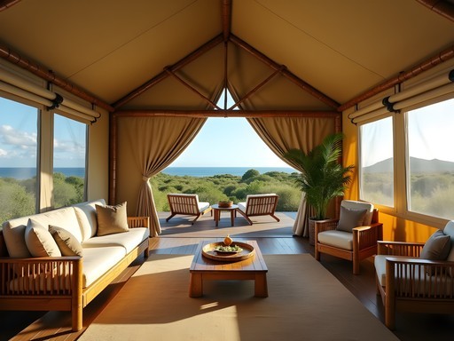 Interior of luxury tent at Galapagos Safari Camp showing sustainable materials and design
