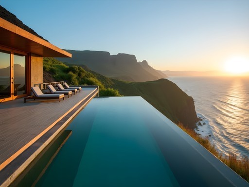 Infinity pool at Pikaia Lodge overlooking Galapagos landscape and ocean