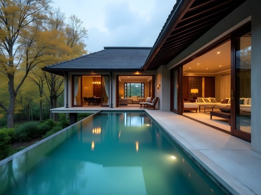 Banyan Tree Hangzhou private villa with infinity pool overlooking bamboo forest in autumn