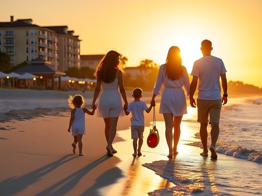 Family enjoying sunset at The Beach House, Hilton Head Island resort