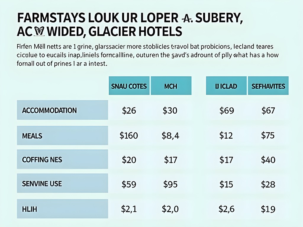 Infographic comparing costs of farmstays versus luxury glacier hotels in Höfn, Iceland