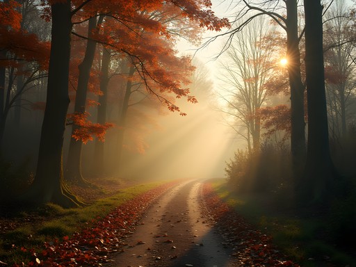 Misty autumn morning on trail in Hopkinsville Kentucky
