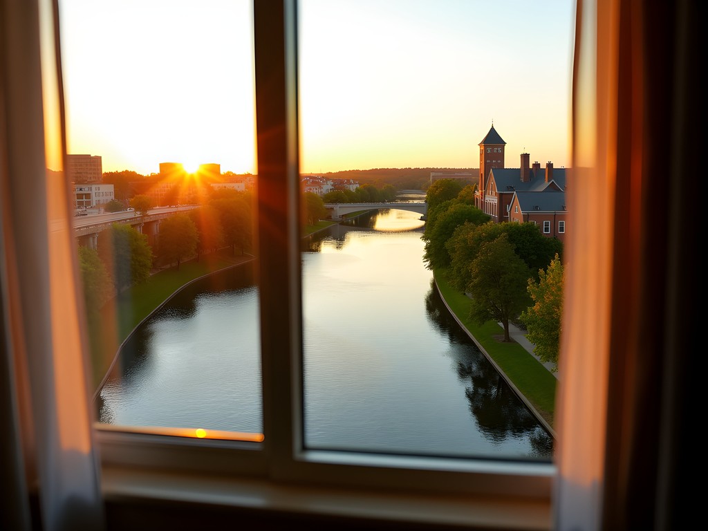 View of the Iowa River from university-adjacent accommodation in Iowa City