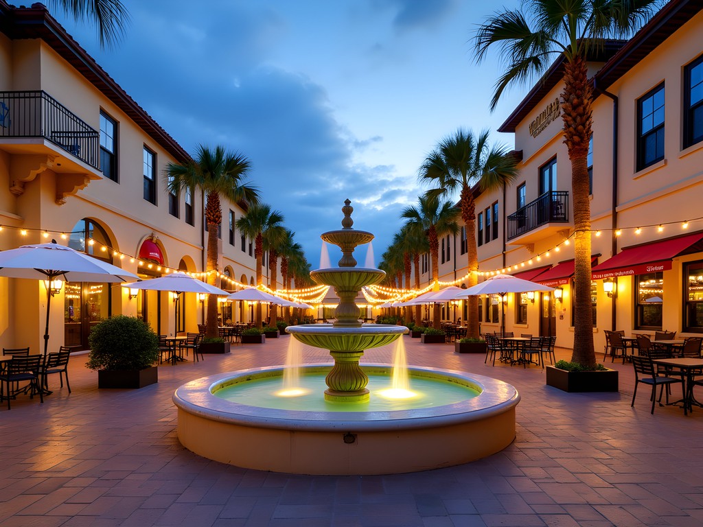 San Marco Square fountain with Mediterranean architecture and outdoor cafes in Jacksonville