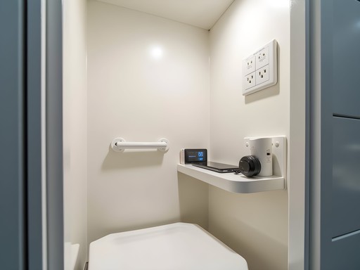 Cube Boutique Capsule Hotel pod with technical power and connectivity features