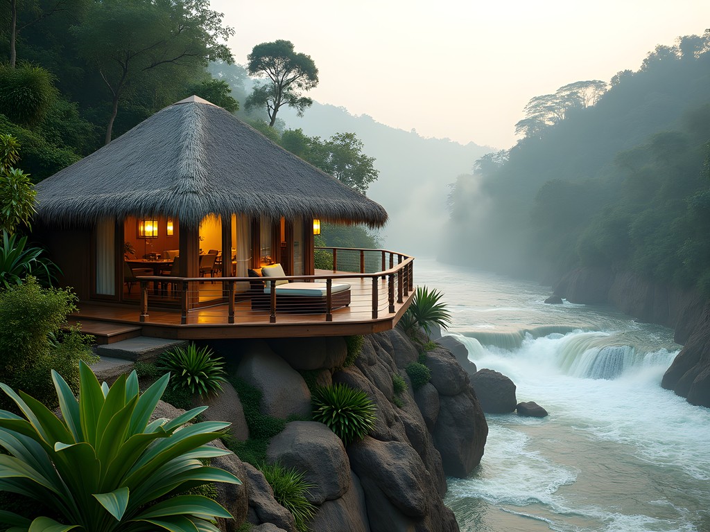 Luxury cottage overlooking Nile River rapids at Wildwaters Lodge in Jinja, Uganda