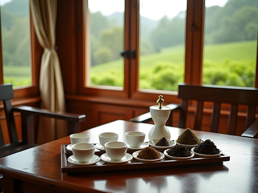 Woman participating in formal tea tasting ceremony at luxury tea plantation resort in Sri Lanka