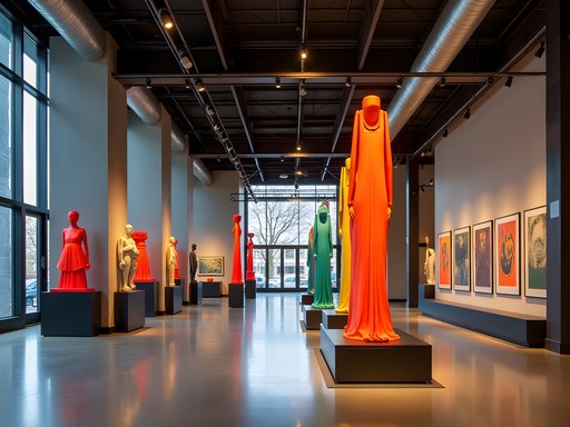 Contemporary art installation in 21c Museum Hotel Kansas City lobby with colorful sculptures