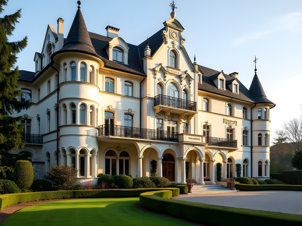 Art Nouveau façade of Villa Kleopatra at Savoy Westend Hotel with ornate architectural details