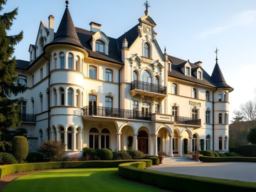Art Nouveau façade of Villa Kleopatra at Savoy Westend Hotel with ornate architectural details