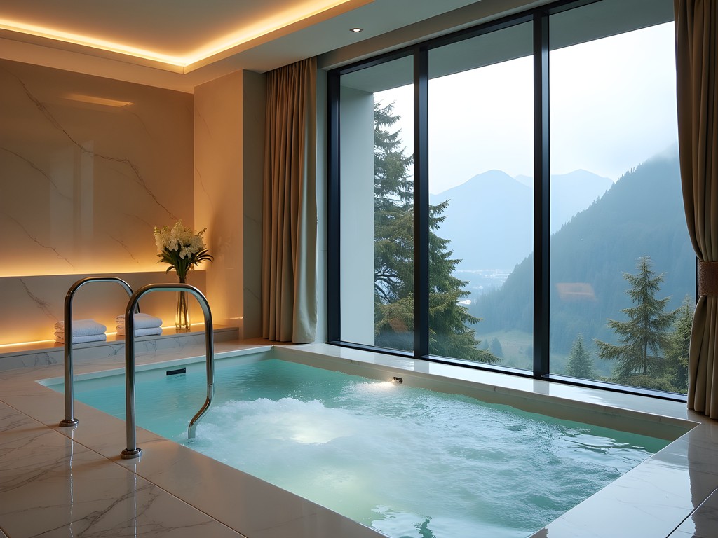 Luxury mineral bath treatment room at Spa Hotel Imperial with panoramic windows
