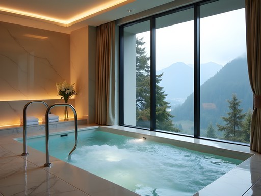 Luxury mineral bath treatment room at Spa Hotel Imperial with panoramic windows