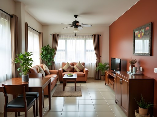 Modern serviced apartment at Résidence Okapi in Kisangani with living area and kitchenette