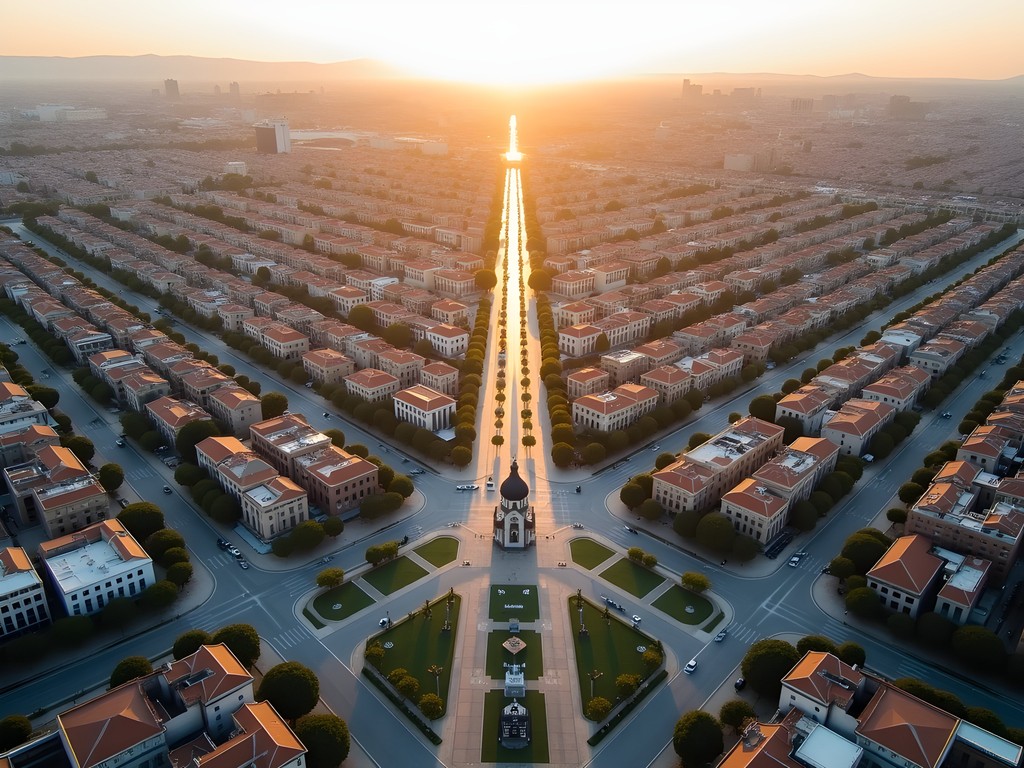 Aerial view of La Plata's distinctive grid layout with diagonal avenues