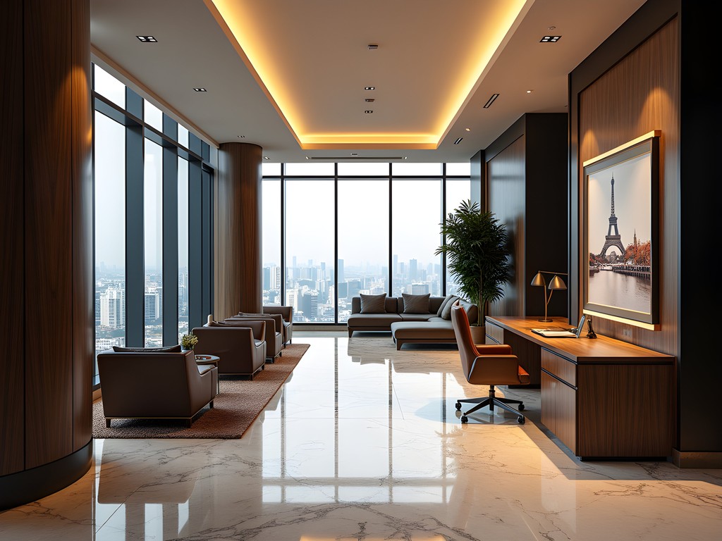 Business woman working in elegant Lagos luxury hotel lobby with architectural details