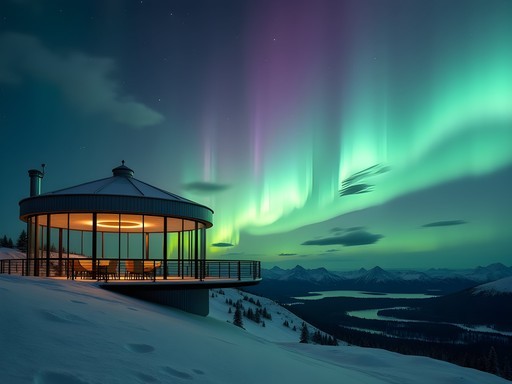 Aurora Sky Station viewing platform with northern lights display over Abisko National Park