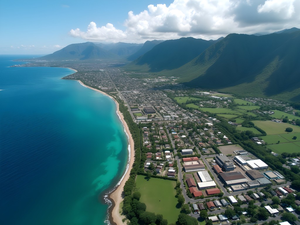 Drone aerial view of Lautoka city showing accommodation distribution