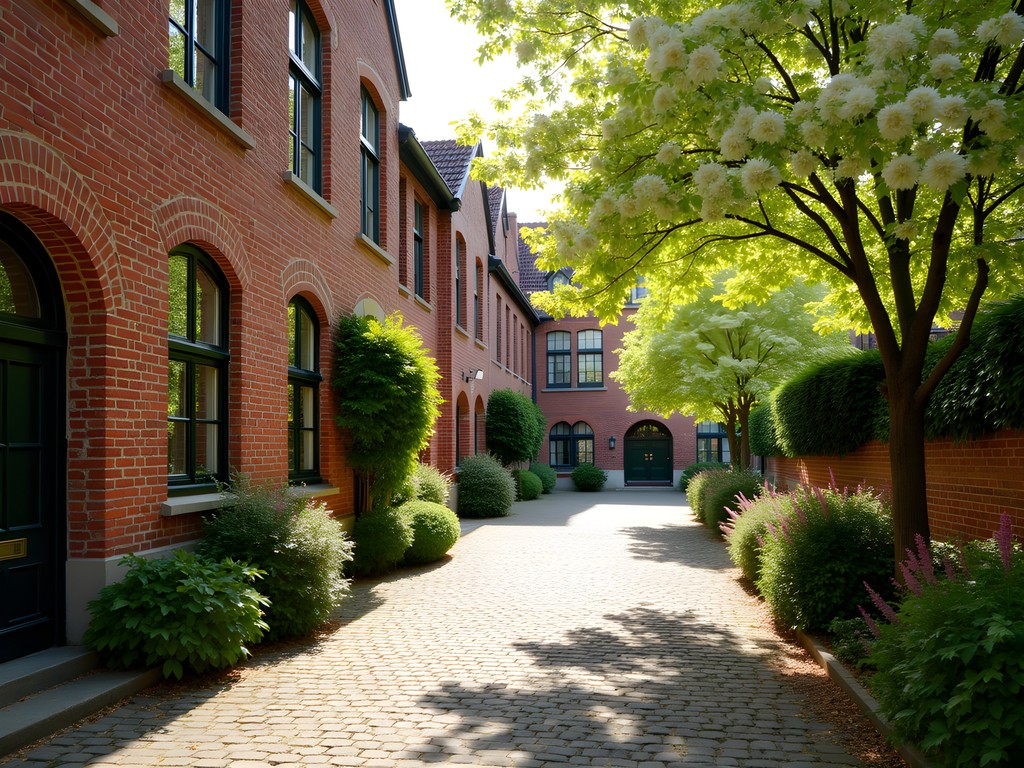 Historic Begijnhof in Leuven with spring blossoms and cobblestone streets