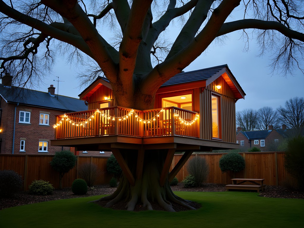 Luxury urban treehouse accommodation in London at evening