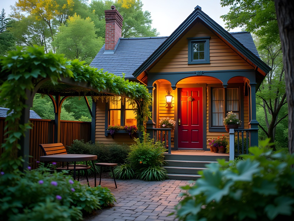 Charming restored Hungarian worker's cottage with colorful exterior and traditional garden in Lorain's historic district