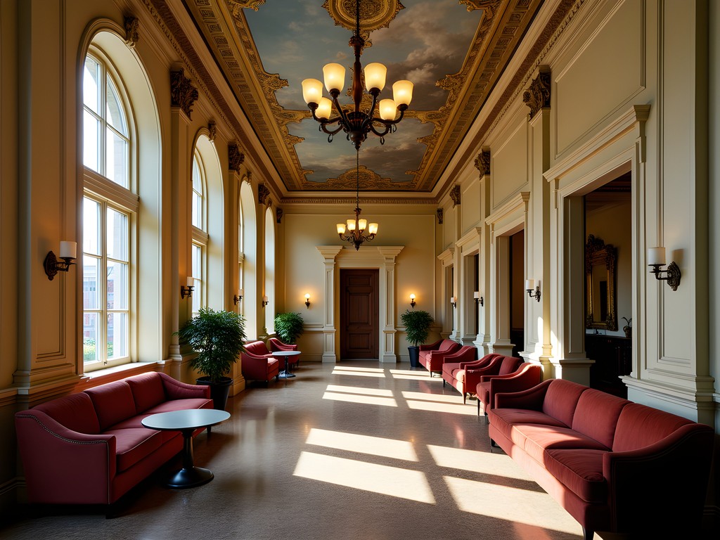 Historic lobby of The Brown Hotel in Louisville with ornate ceiling and classic furnishings