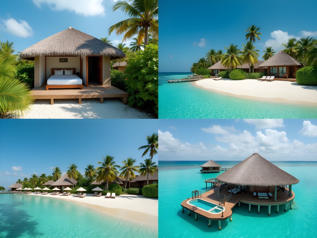 Four different tiers of Maafushi accommodations from budget to premium