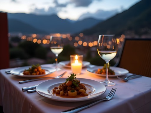 Private dining setup on hotel terrace with Andean mountain views