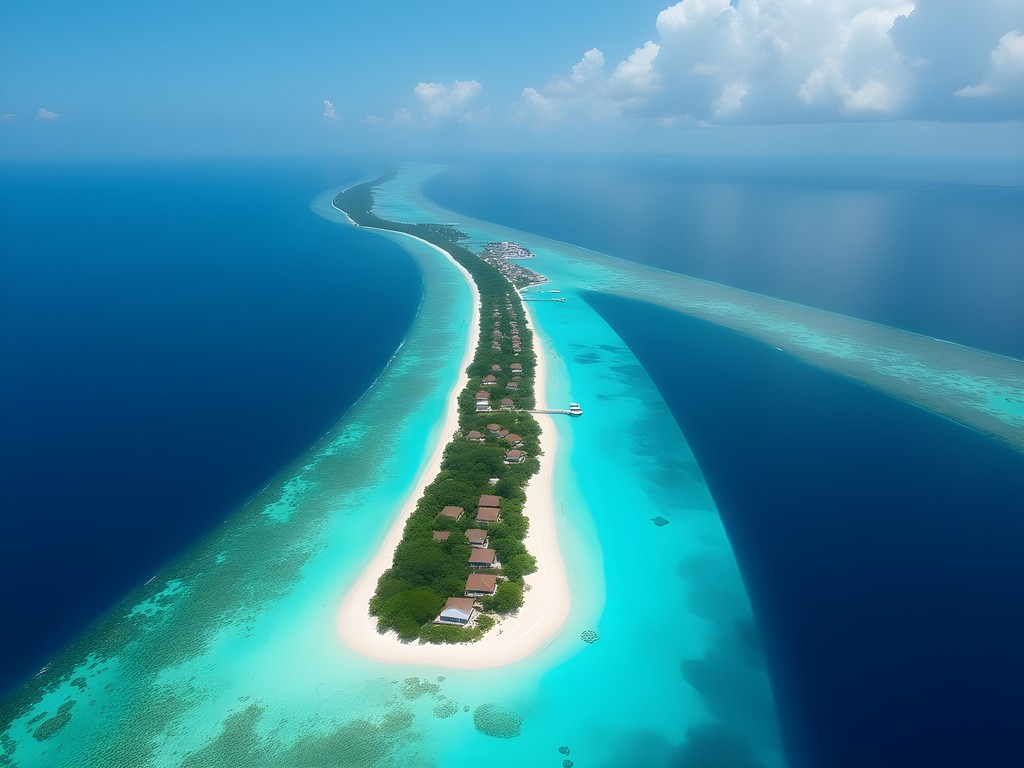 Aerial view of Majuro Atoll showing the thin strip of land and turquoise lagoon