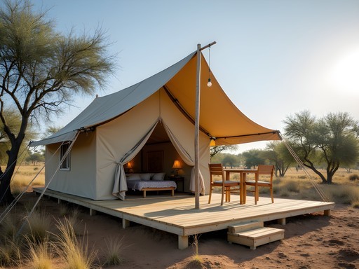 Safari camp tent architecture showing sustainable engineering principles near Maun