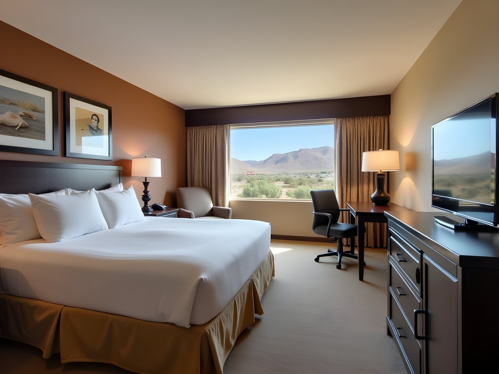 Modern king room at Eureka Casino Resort in Mesquite with desert-inspired decor and mountain views