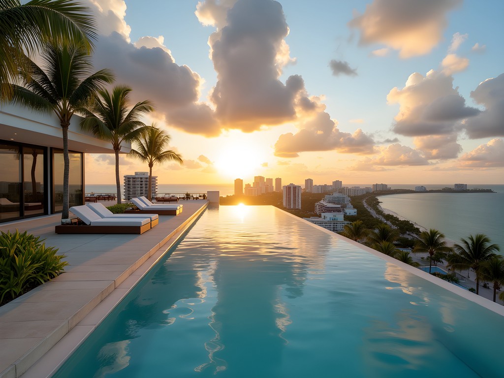 Stunning sunset view from the rooftop pool at 1 Hotel South Beach