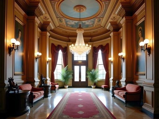 Grand historic lobby of The Pfister Hotel in Milwaukee featuring Victorian art and architecture