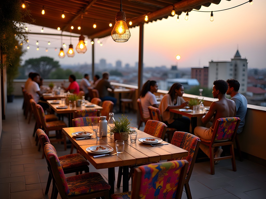 Sunset view from Khweza Bed & Breakfast's rooftop restaurant in Nairobi