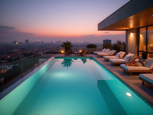 Sunset view from Tribe Hotel's rooftop infinity pool in Nairobi