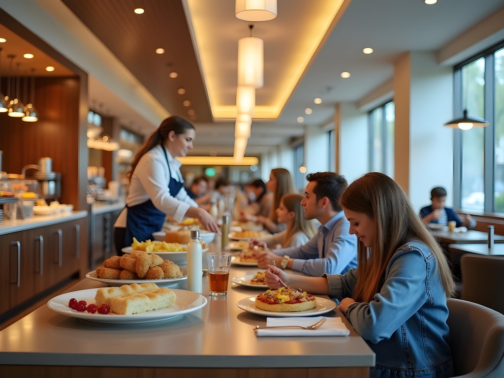 Family enjoying complimentary breakfast at Embassy Suites Naperville