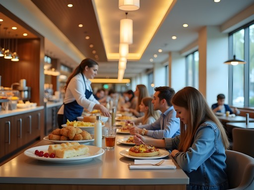 Family enjoying complimentary breakfast at Embassy Suites Naperville