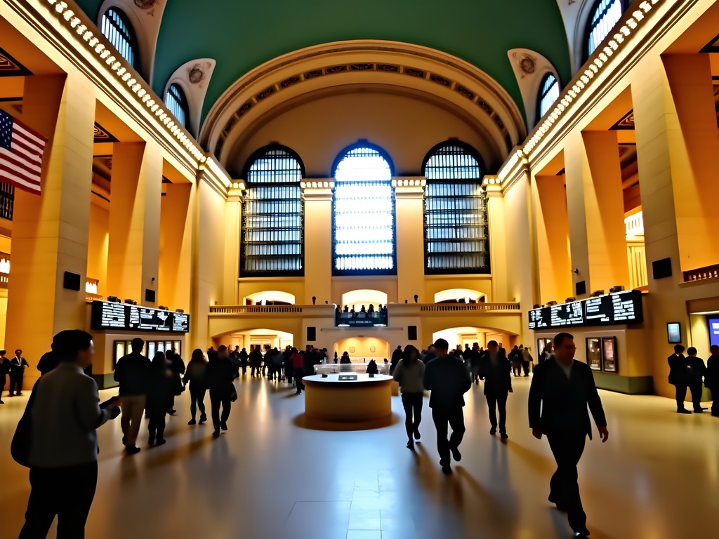 Business traveler navigating Grand Central Terminal during rush hour