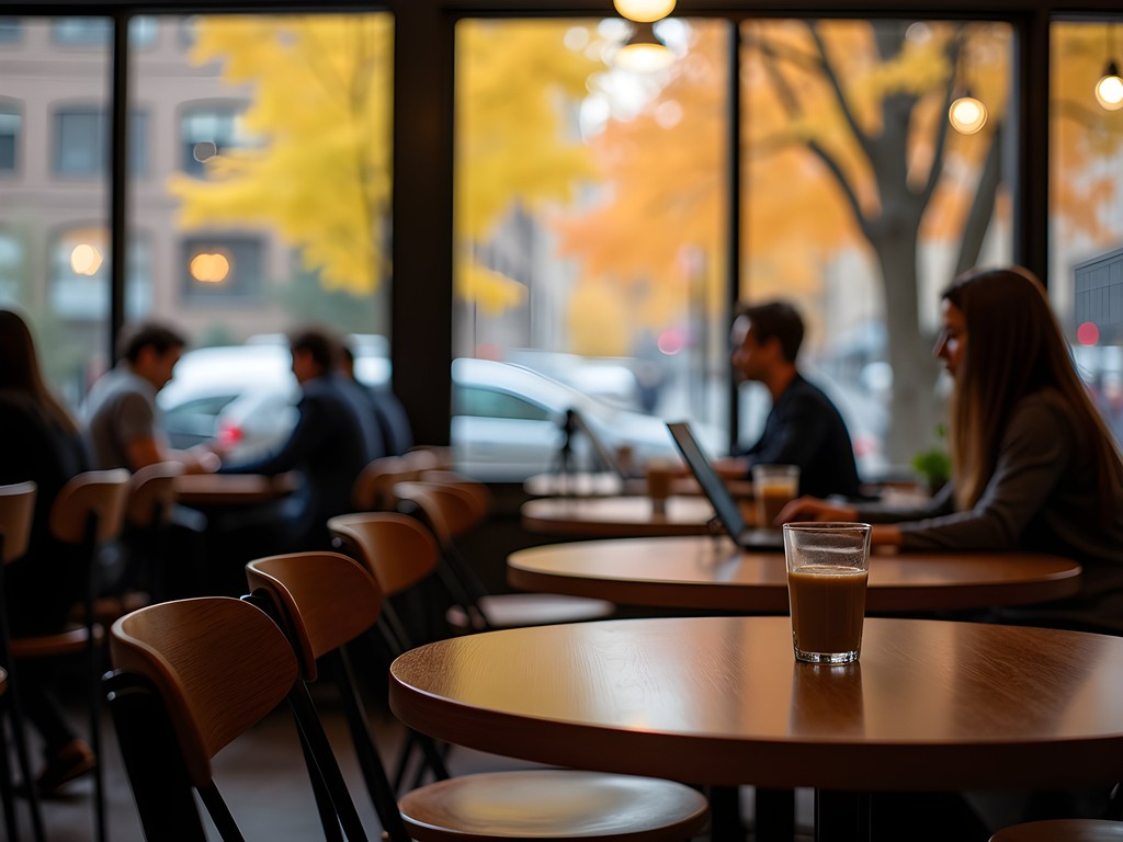 Business traveler working at Misto Cafe in New Rochelle with laptop and coffee
