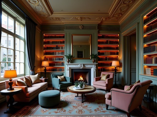Elegant library lounge at Casa Bairro Alto hotel with traditional Portuguese architecture and contemporary design elements