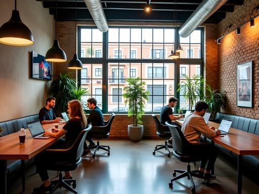 Modern co-working space in The LX Factory House hotel with creative professionals working