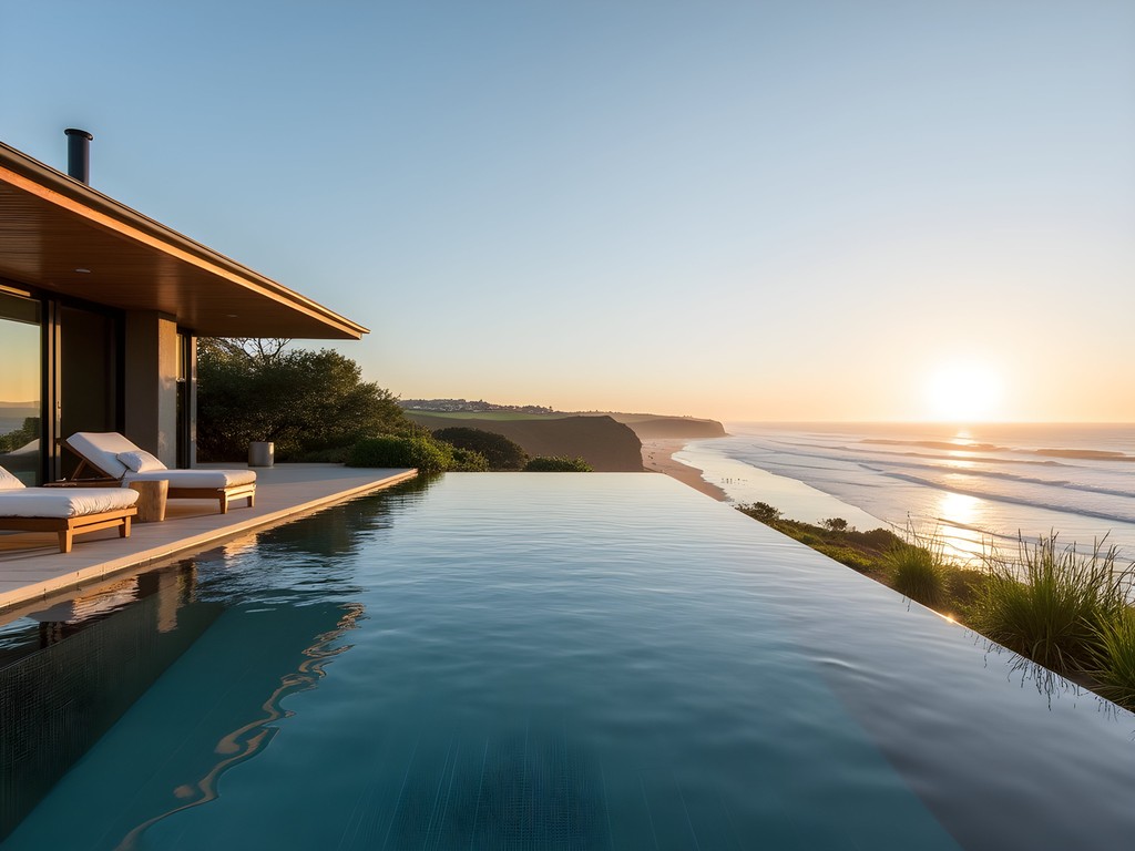 Infinity pool overlooking Merewether Beach at The Beach Eco Retreat