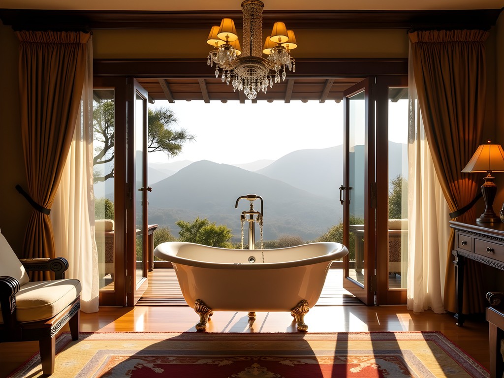 Luxury suite interior at &Beyond Ngorongoro Crater Lodge with bathtub overlooking crater view
