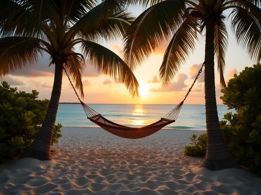 Beachfront cottage in Oistins Barbados with hammock at sunset