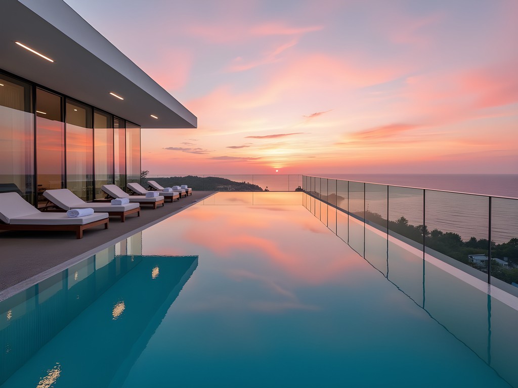 Rooftop infinity pool at Hedon SPA Hotel overlooking the Baltic Sea at sunset