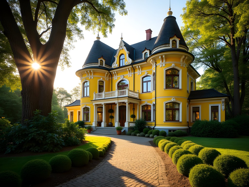 Historic Art Nouveau facade of Villa Ammende boutique hotel in Pärnu, Estonia