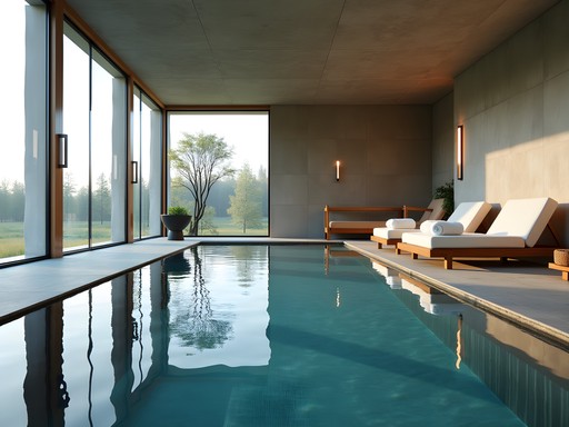 Indoor wellness pool at Wasa Resort with natural light streaming through floor-to-ceiling windows